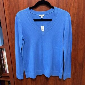 Talbots Petite Sky Blue Knit Cotton Blend Sweater NWT